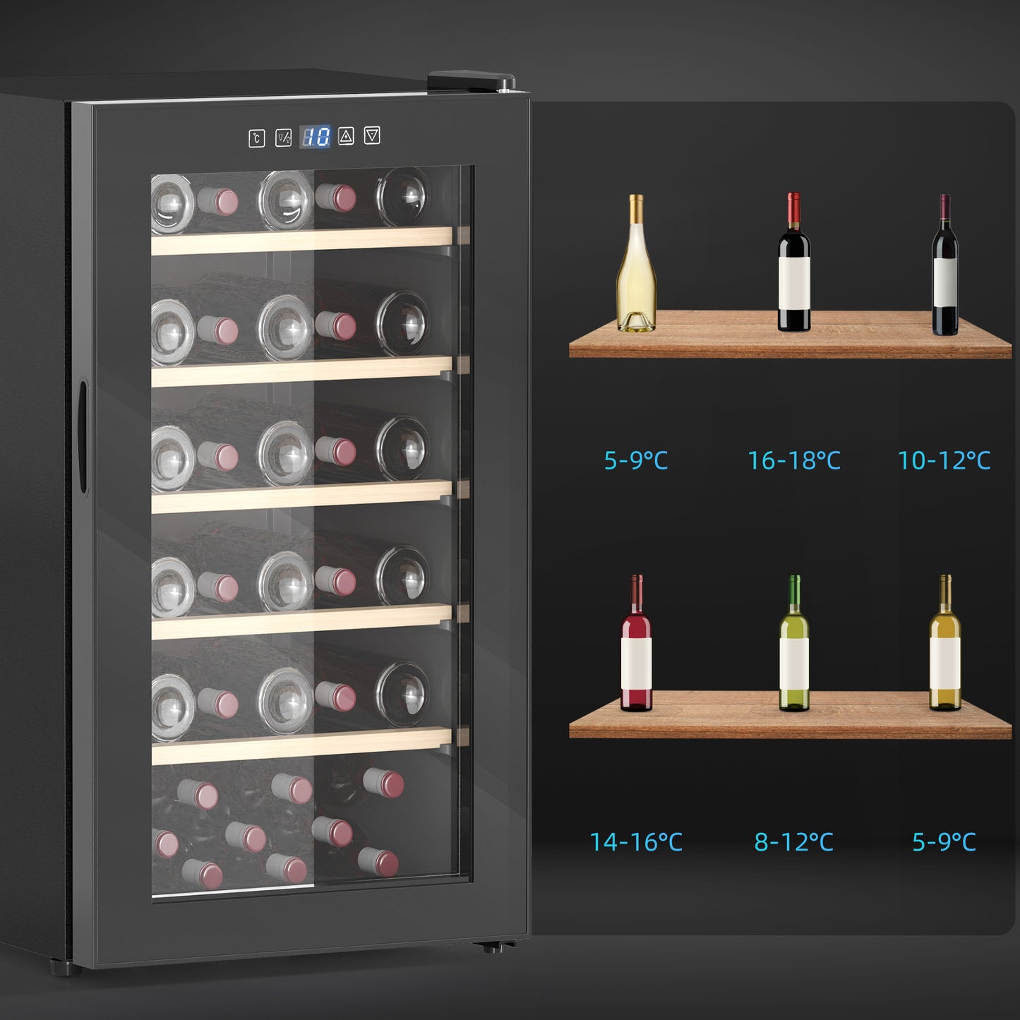 HOMCOM 41 Bottle Wine Fridge 91 Litre Freestanding Wine Cooler Glass Door LED Touch Screen Temperature Control Black