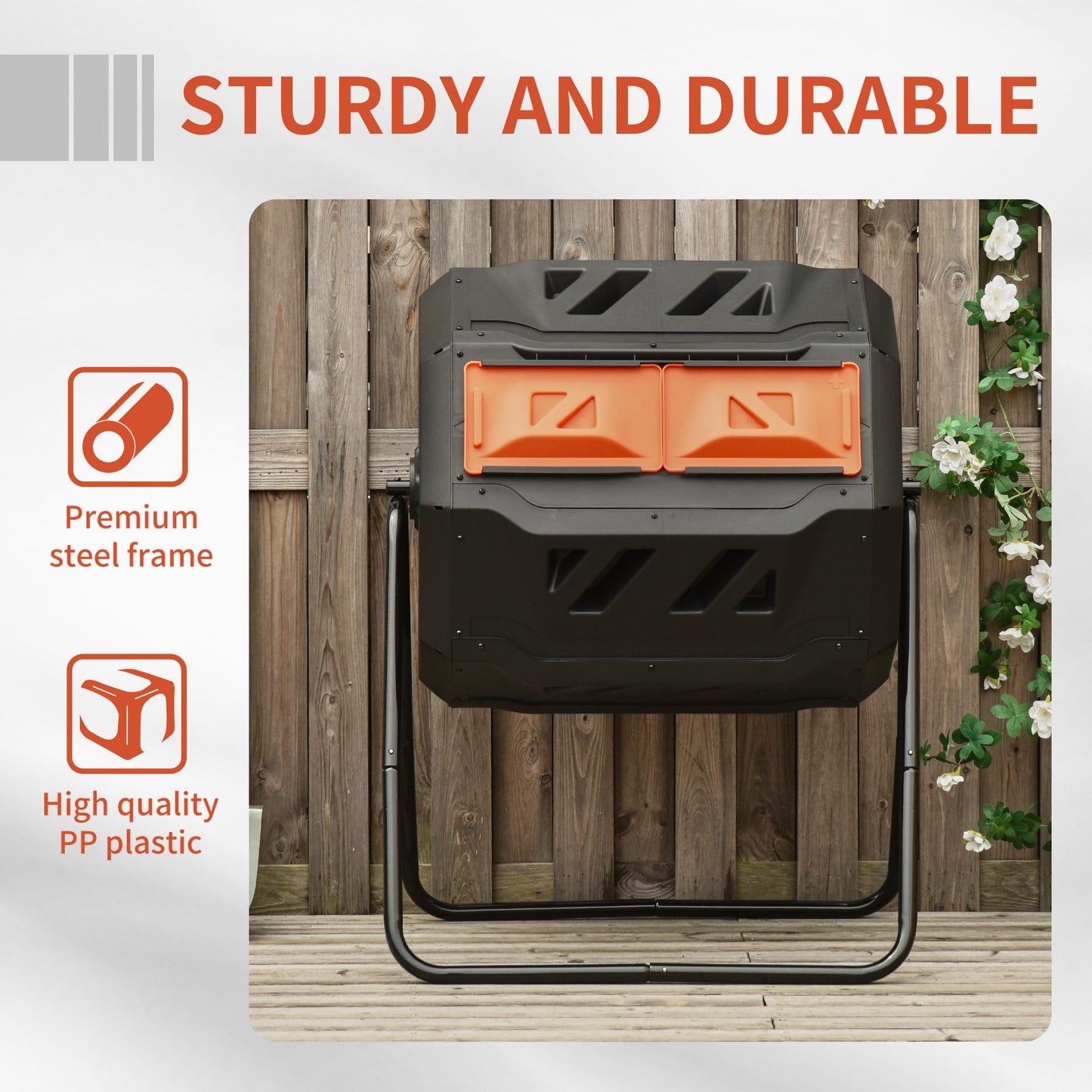 Outsunny 160L 360Â° Rotating Dual Chamber Composter - Orange