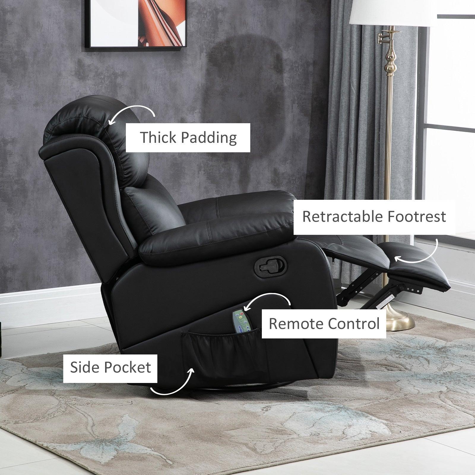 HOMCOM Massage Recliner Chair Manual Reclining Chair with Footrest Remote Black - ALL4U RETAILER LTD