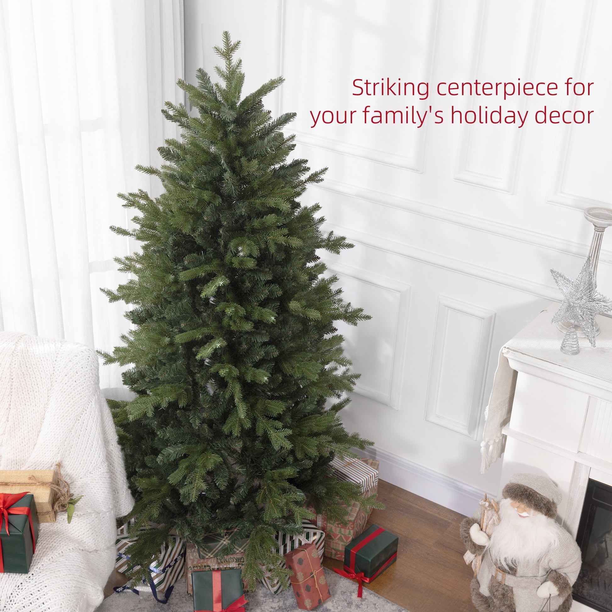 HOMCOM 6ft Realistic Artificial Christmas Tree with 1821 Tips and Metal Base for Indoor Holiday Decor - ALL4U RETAILER LTD