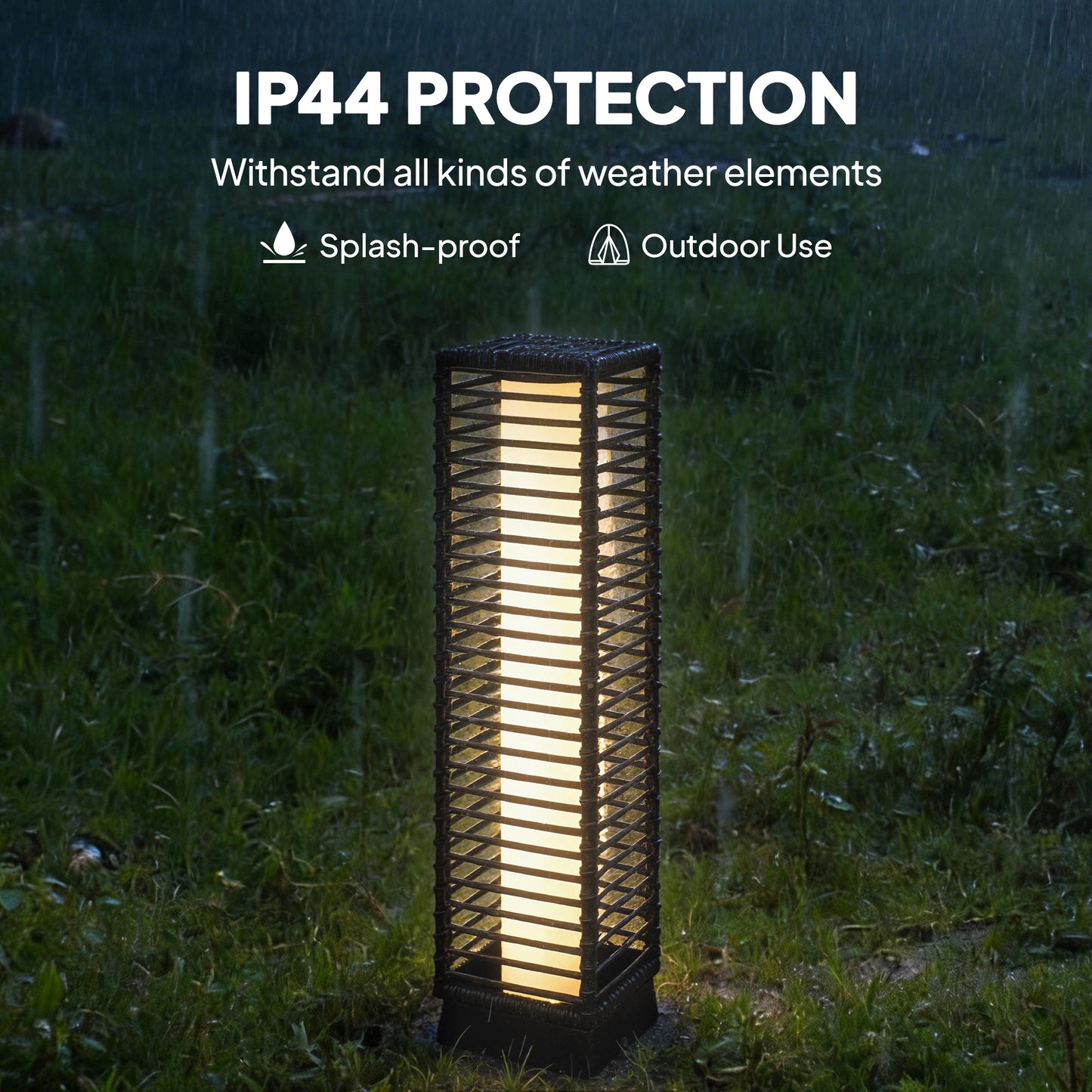 Outsunny 68 Cm Solar Rattan Floor Lamp For Garden Outdoor IP44 Waterproof Auto On Off LEDs Black