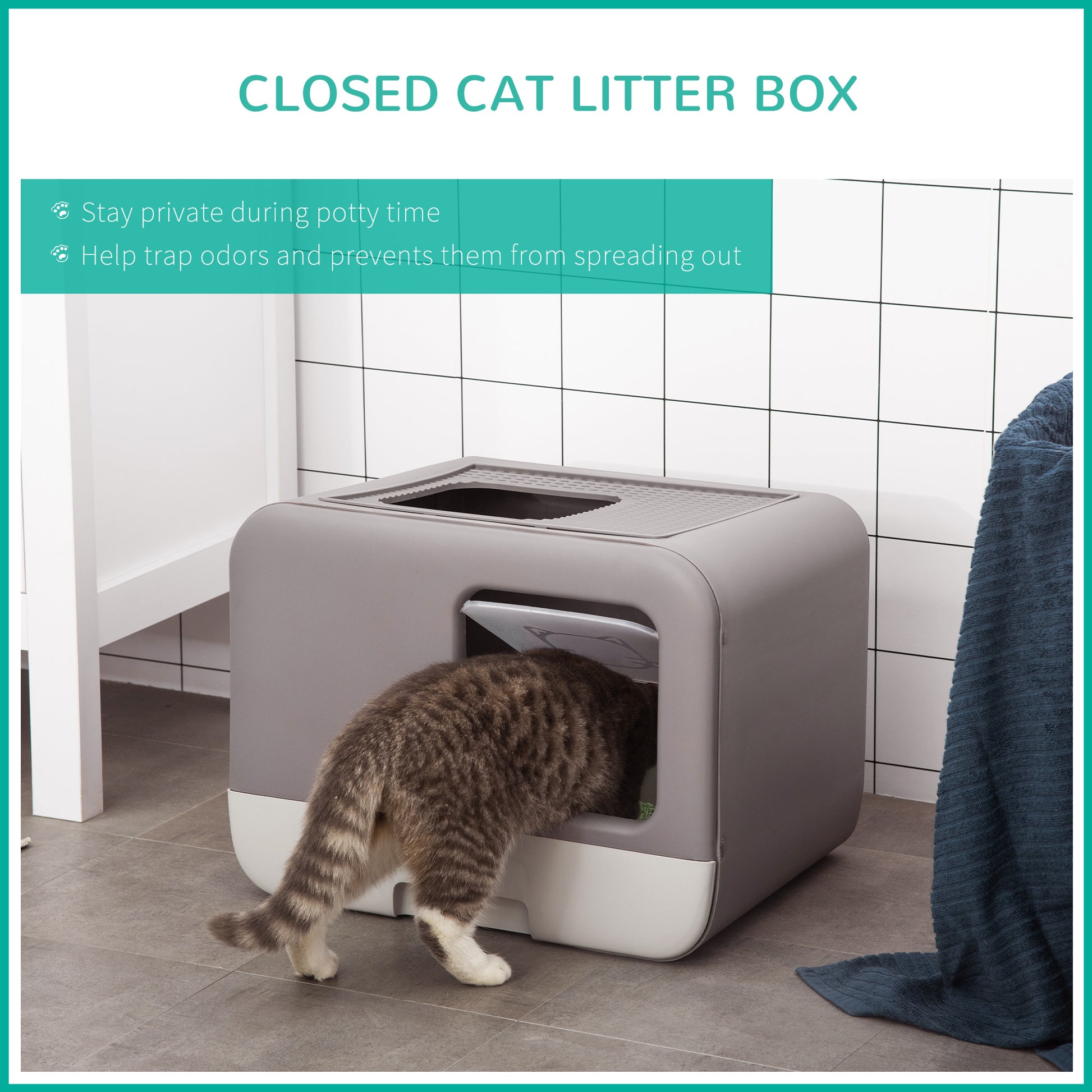 PawHut Enclosed Purple Cat Litter Box with Scoop - Portable and Odour-Controlled Kitty Toilet - ALL4U RETAILER LTD