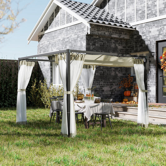 Outsunny 3 x 3m Aluminium Frame Pergola With Retractable Roof For Outdoor Shade Shelter Khaki