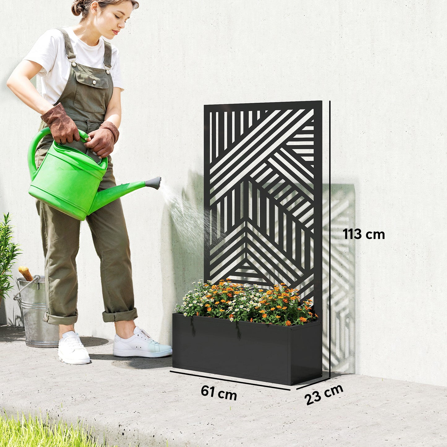 Outsunny Metal Raised Garden Bed With Trellis And Privacy Screen, Geometric Slatted Cut Out Planter Box
