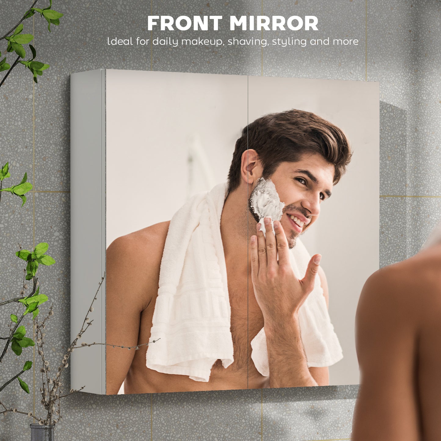 HOMCOM 60 x 15 cm White Double Door Wall Mounted Bathroom Mirror Cabinet With Adjustable Shelves