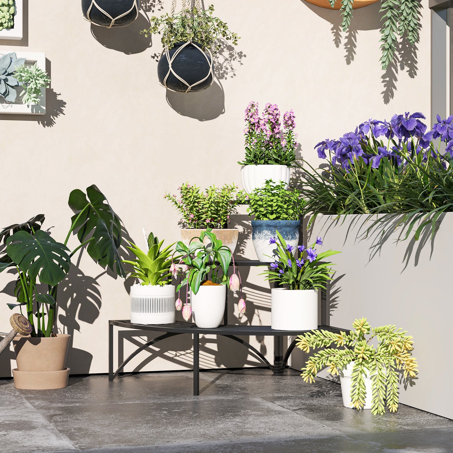 Outsunny Black Three Tier Corner Metal Plant Shelf Stand Rust Resistant Powder Coated Finish