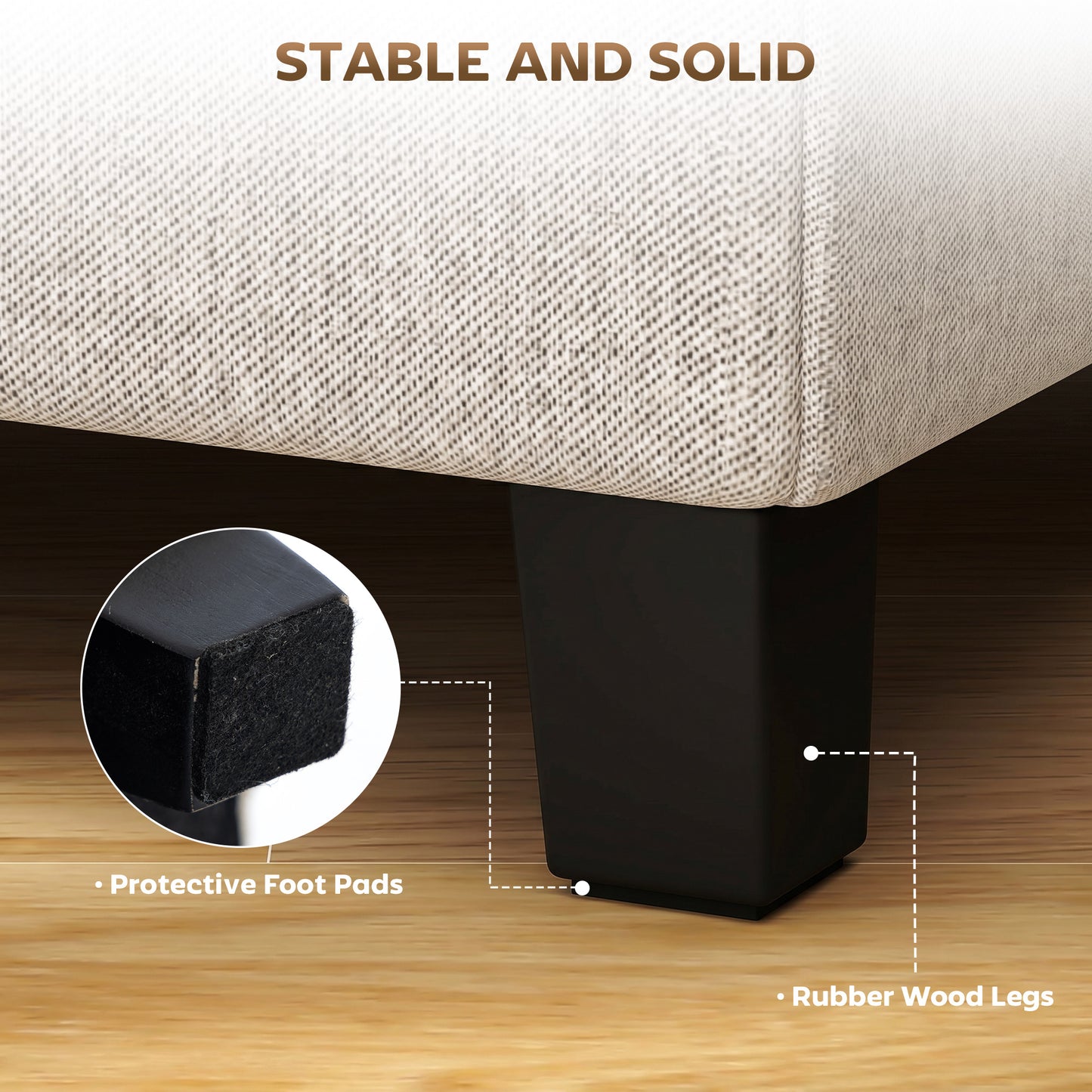 HOMCOM Small Storage Ottoman Square Footstool With Side Pocket Rubber Wood Legs Padded Beige Living Room