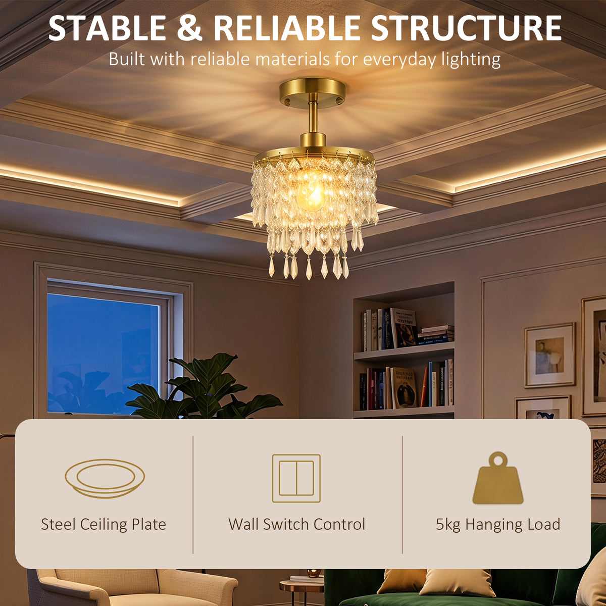 HOMCOM Crystal Ceiling Light With 57 Crystal Strands For Small Rooms
