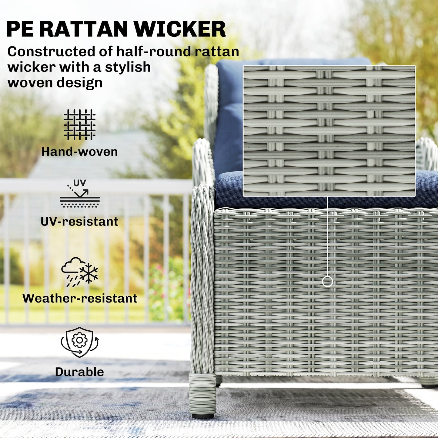 Outsunny 5 Piece Garden Furniture Set With Rattan Reclining Chairs Footstools Cushions With Table For Balcony Dark Blue
