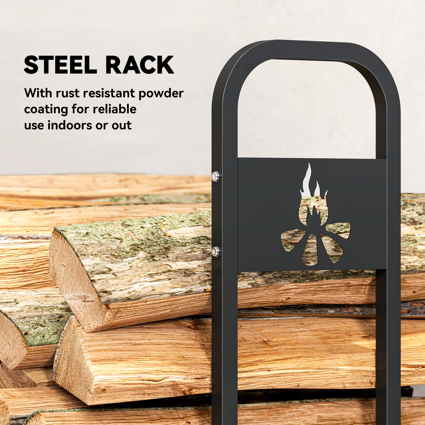 Outsunny 6.5 Ft Steel Firewood Log Rack 300 Kg Capacity Heavy Duty Indoor Outdoor Wood Storage Shelf Black