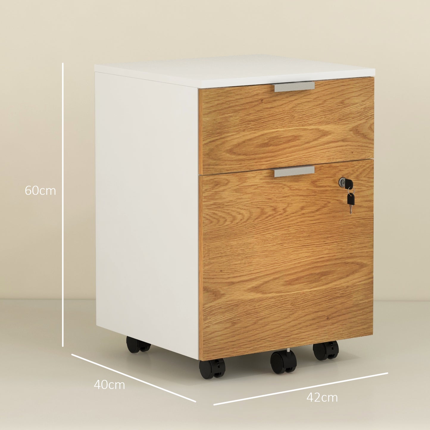 Vinsetto Mobile Lockable Filing Cabinet with Wheels & Adjustable Bars for A4/Letter Files - ALL4U RETAILER LTD