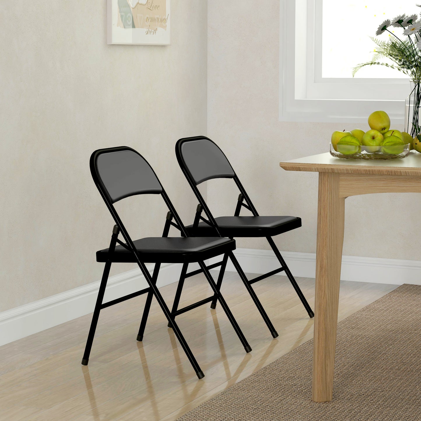 HOMCOM Set of 2 Comfort Padded Folding Chairs with PU Leather Upholstery for Home and Office Use - ALL4U RETAILER LTD