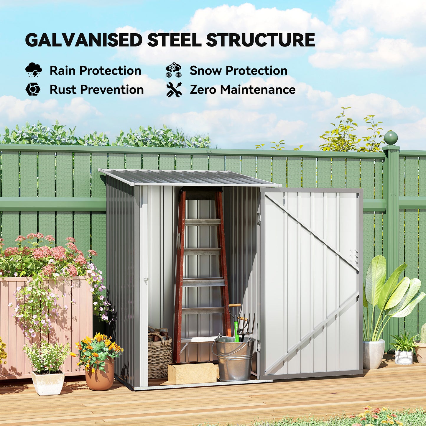 Outsunny 3.3 X 3.4 Ft Lean To Steel Garden Shed With Locking Door Grey Galvanised Steel Corrugated Finish Outdoor Storage
