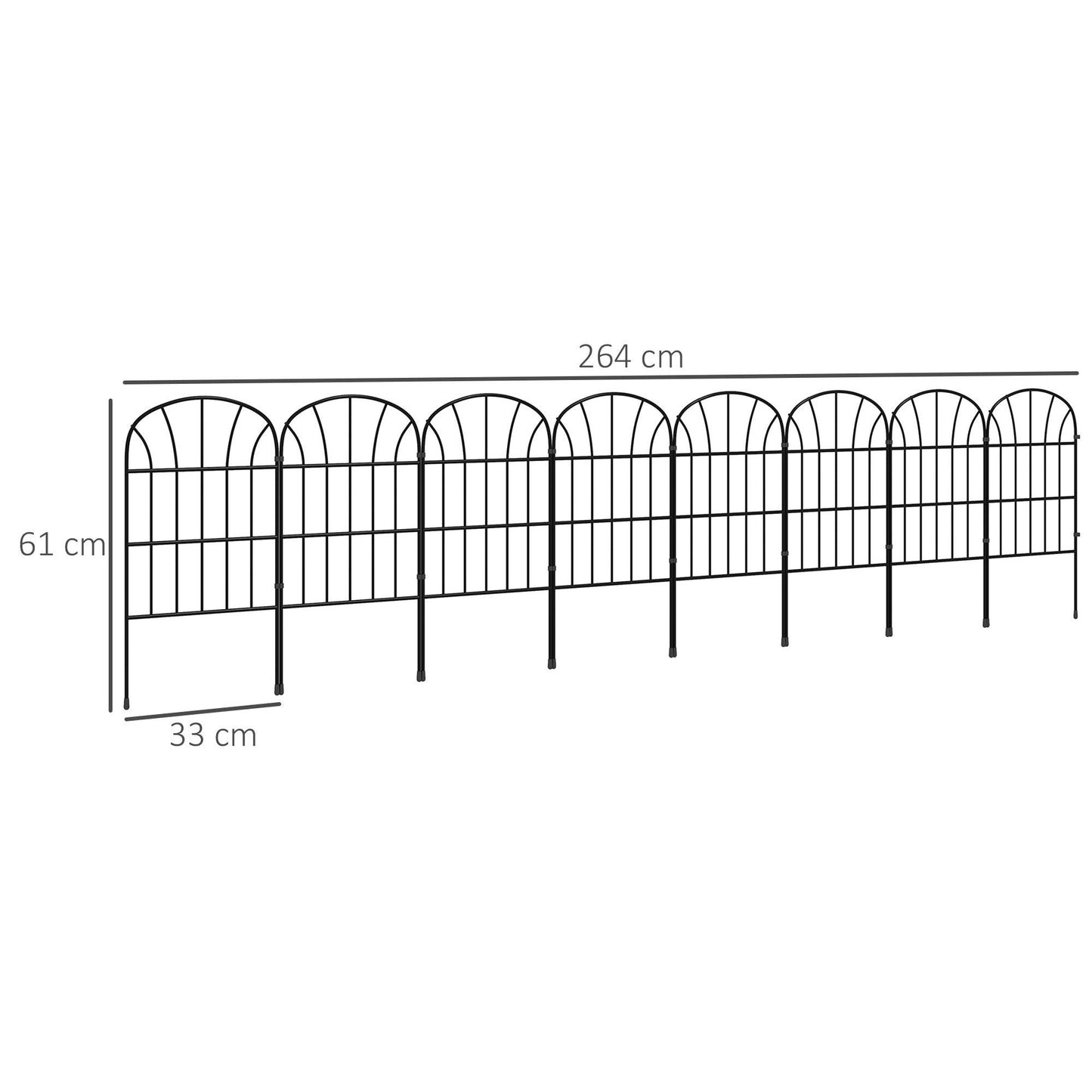 Outsunny Metal Decorative Outdoor Picket Fence Panels Set of 8, Black - ALL4U RETAILER LTD