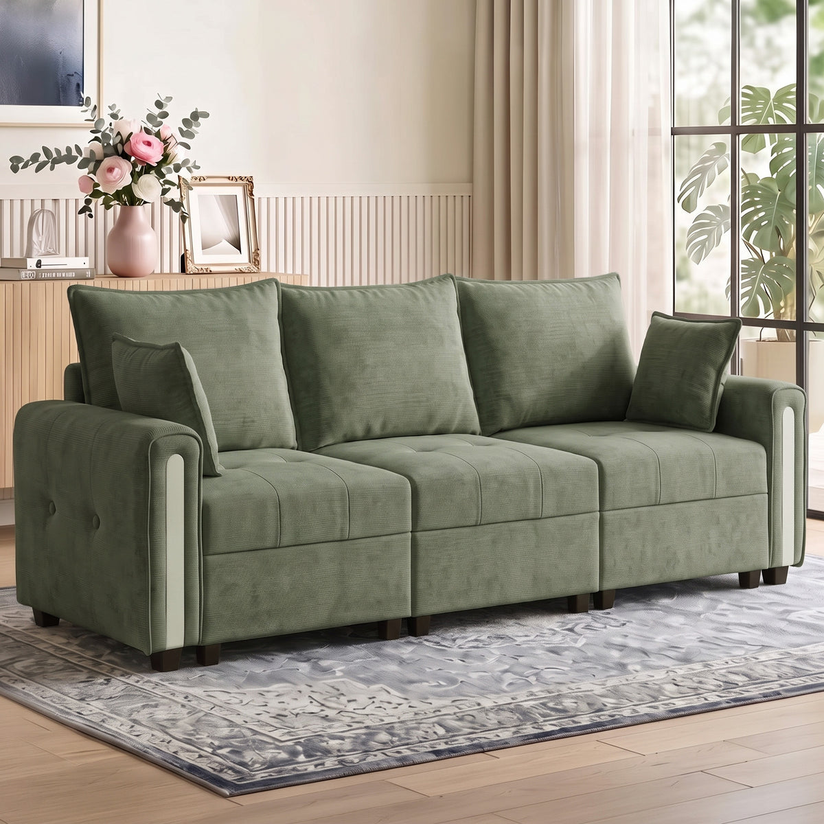 HOMCOM 3 Seater Velvet Sofa with Lift Up Storage Wide Deep Seat 228cm Dark Green