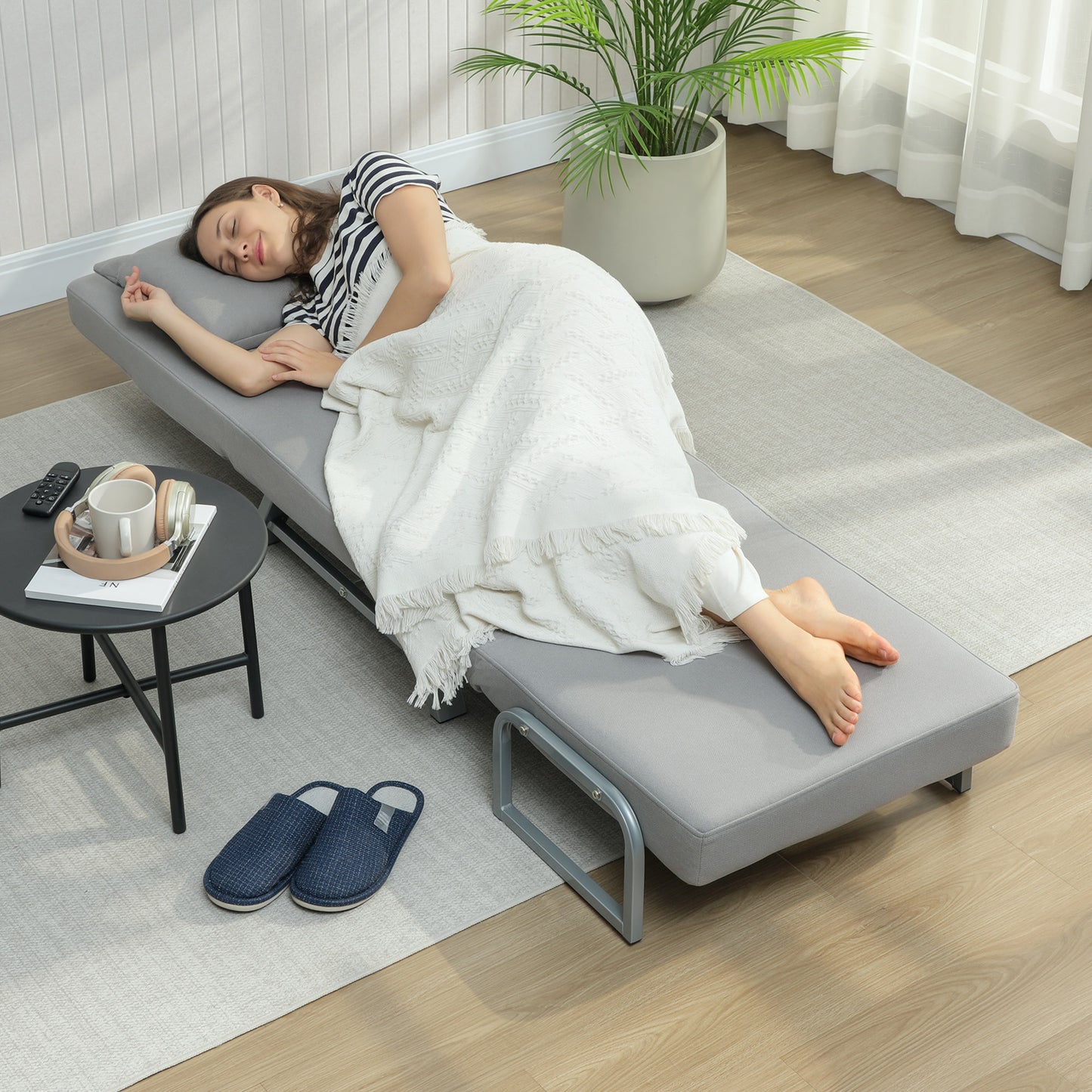 HOMCOM 3 In 1 Sofa Bed Chair With Adjustable Backrest And Removable Armrests In Light Grey