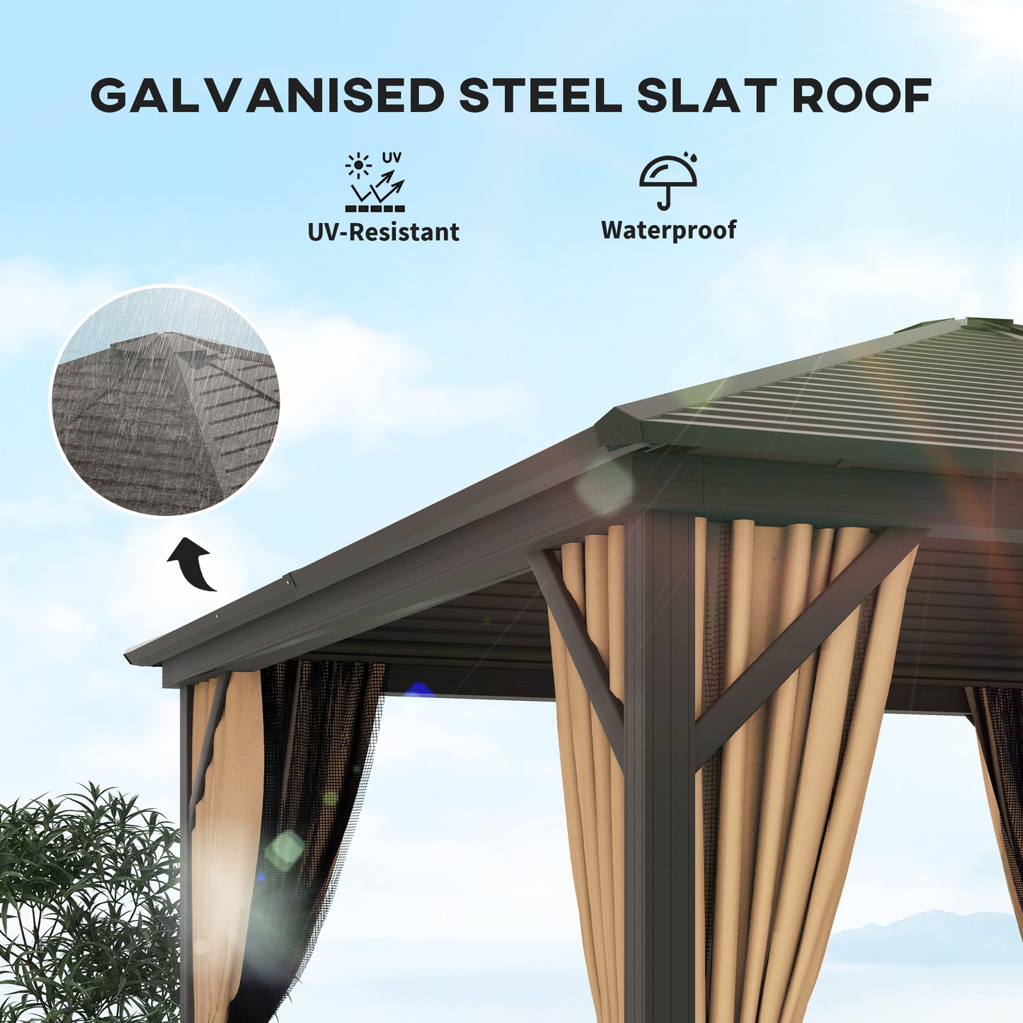Outsunny 3 By 3 Meter Metal Hardtop Gazebo With Curtains And Accessories Weather Resistant Brown