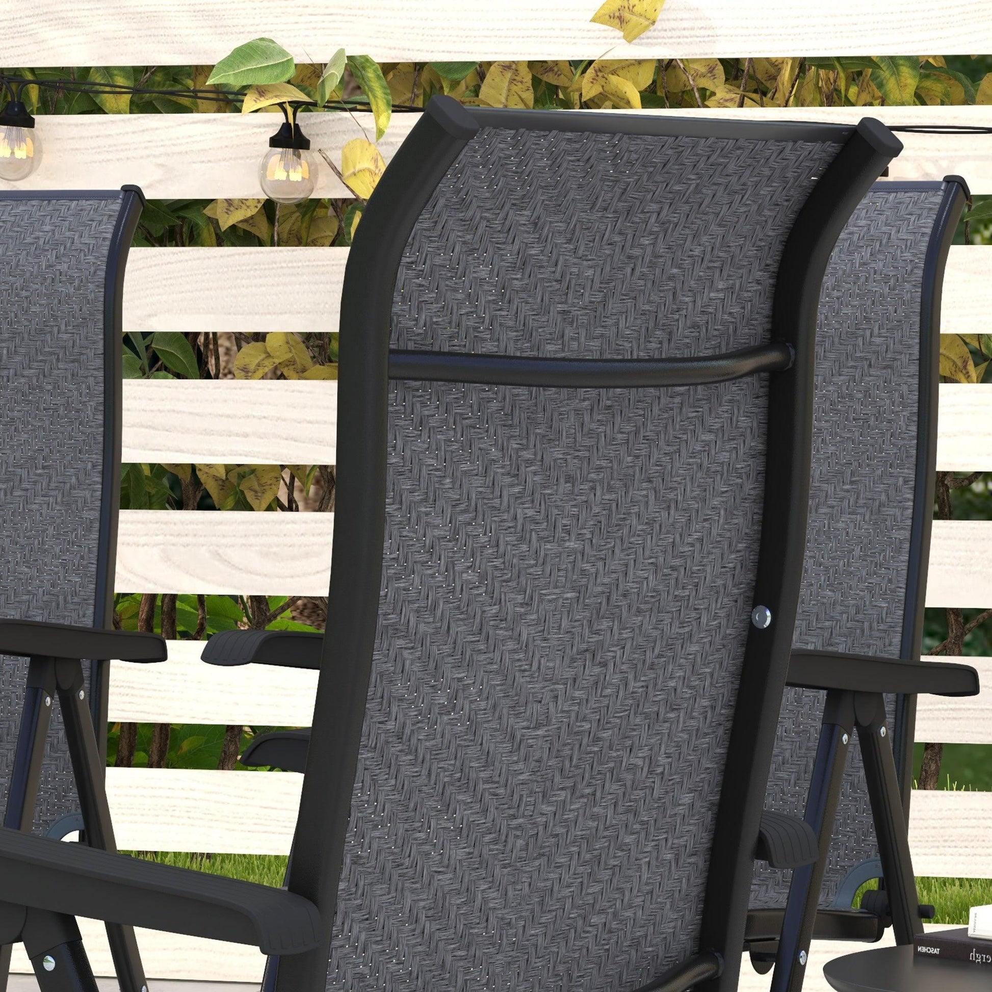 Outsunny 4 PCs Outdoor Rattan Folding Chair Set with 7 Levels Adjustable Backrest for Patio, Lawn - ALL4U RETAILER LTD