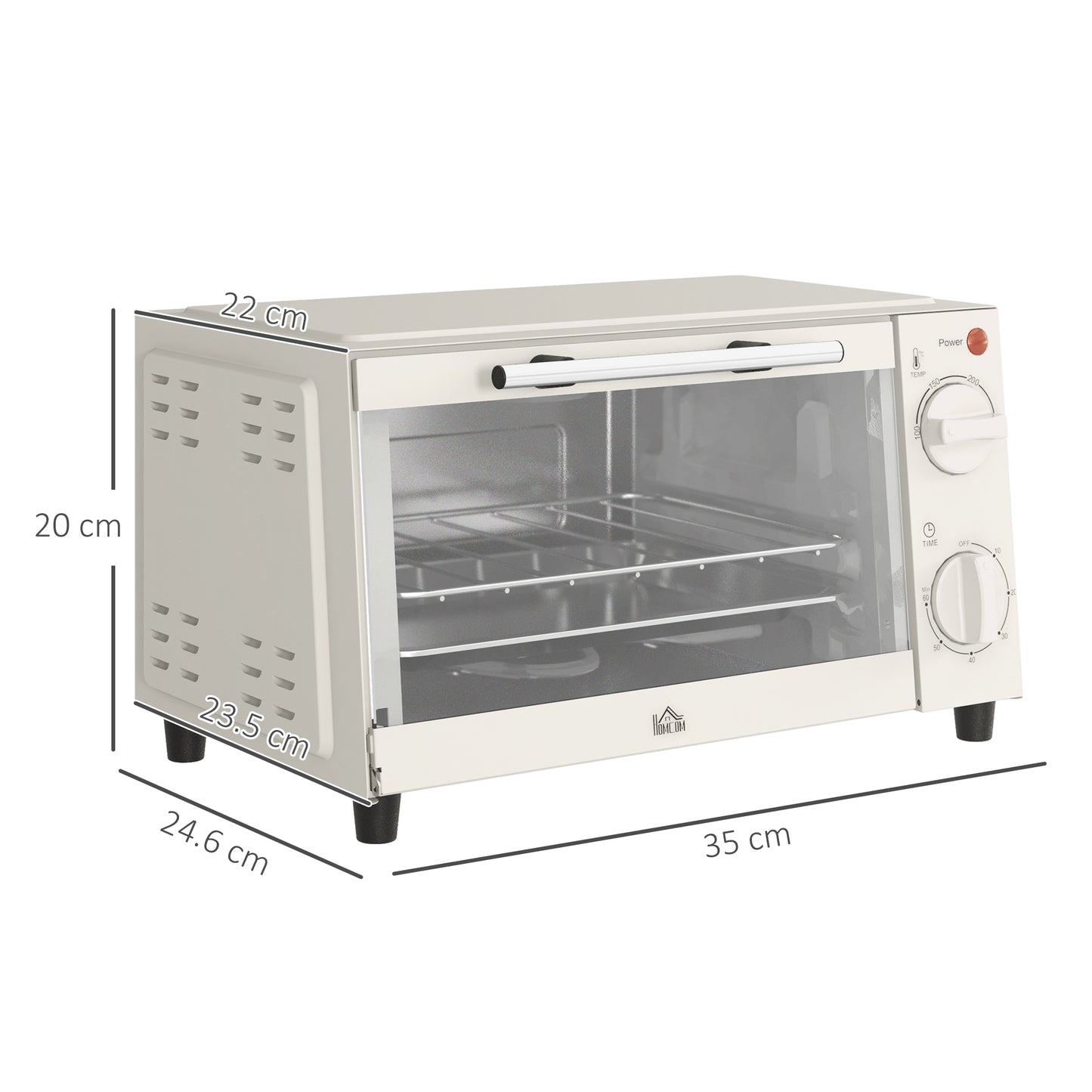 Homcom 9L Countertop Mini Oven Toaster Oven With Adjustable Temperature Timer And 750W Cream