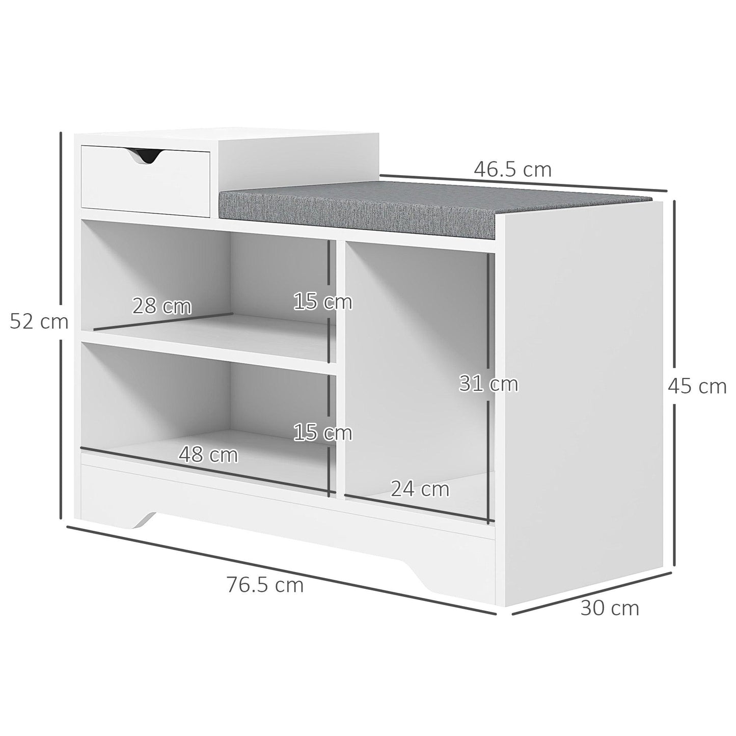 HOMCOM Upholstered Entryway Shoe Bench with Storage Drawer Open Shelf White - ALL4U RETAILER LTD