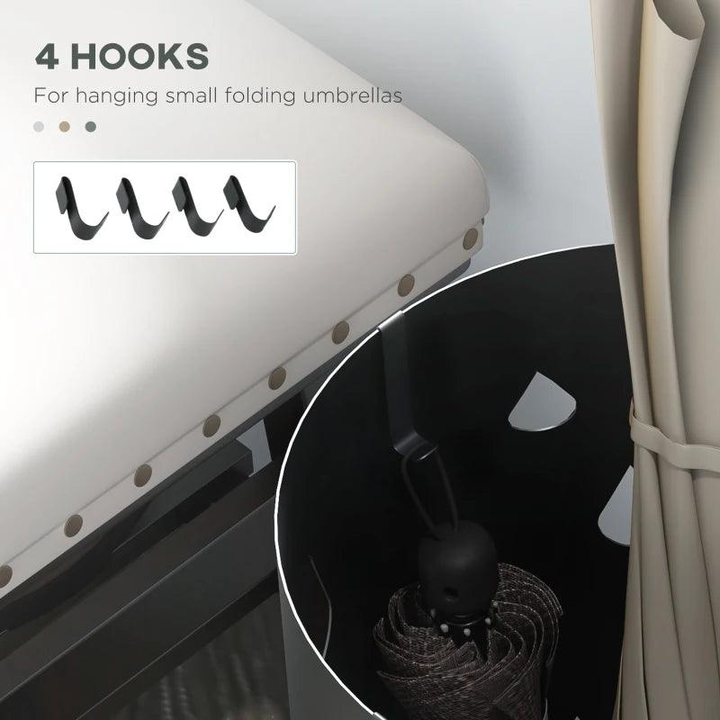 HOMCOM Dark Grey Freestanding Umbrella Stand with 4 Hooks and Drip Tray for Entryway, Round Umbrella Basket - Hallway Organiser - ALL4U RETAILER LTD