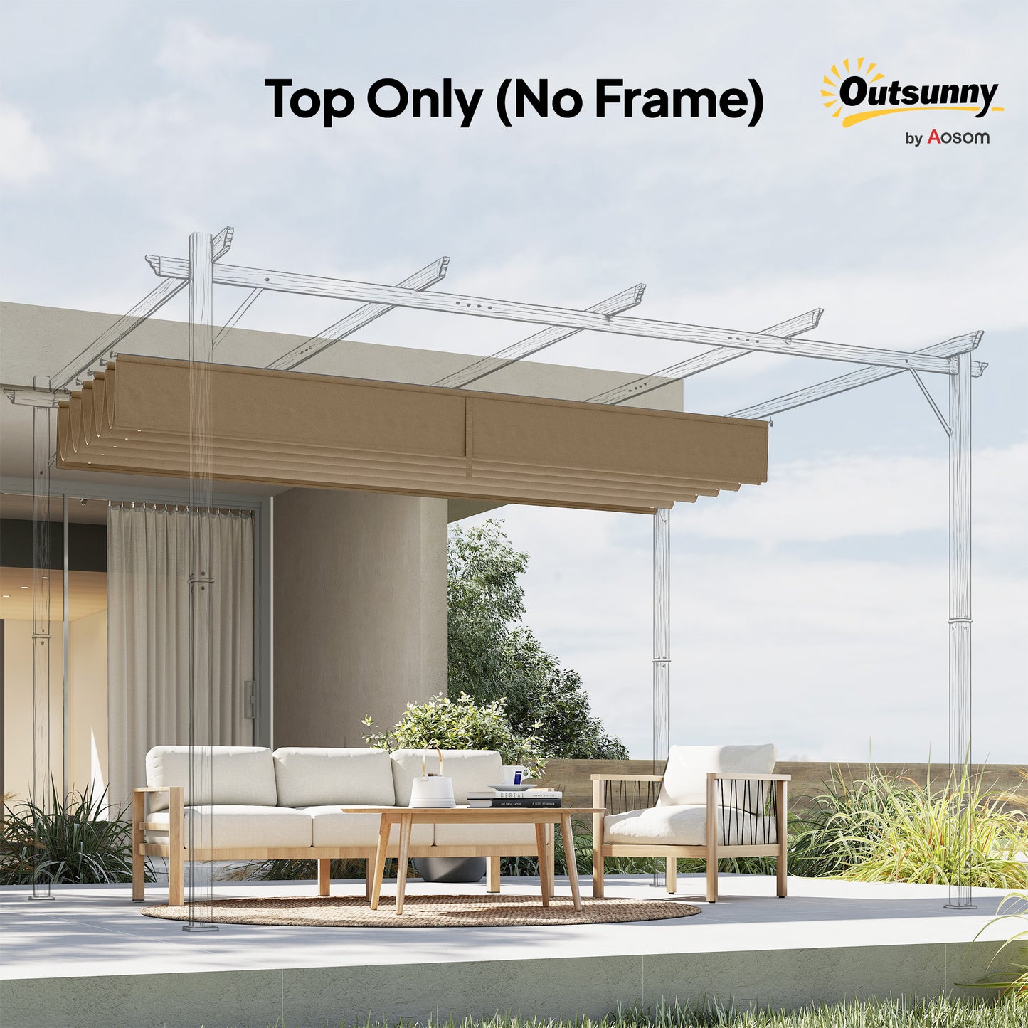 Outsunny Replacement Pergola Canopy 3.5 x 2.6 m Fits 4 x 3 m Frame Roof Top Only Tan
