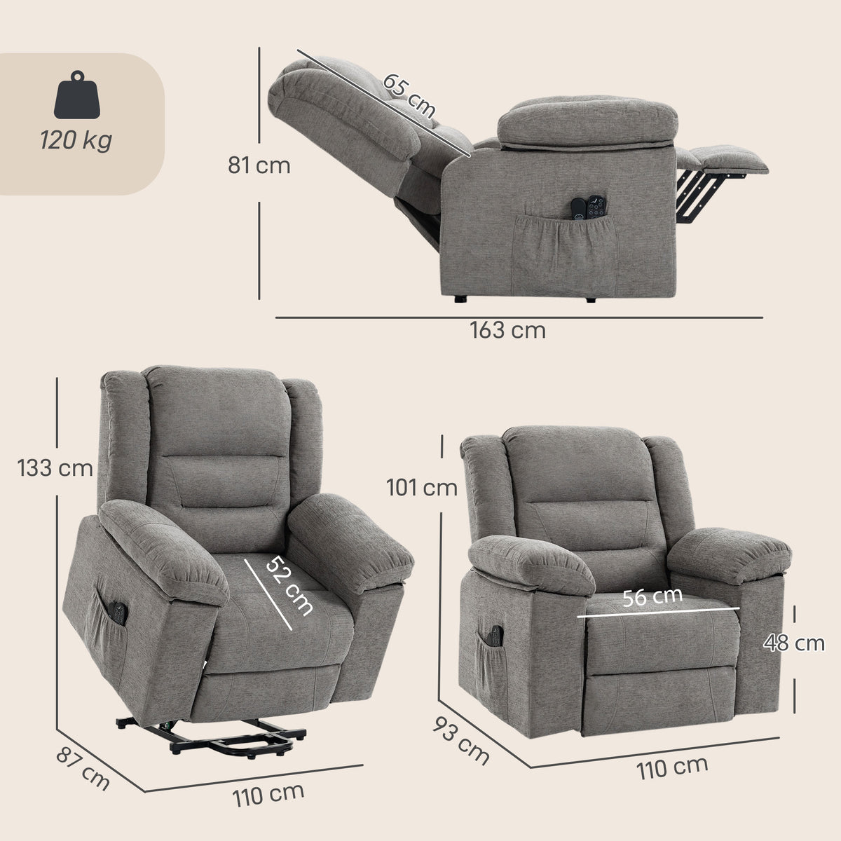 HOMCOM Power Lift Recliner Chair With Massage And Heat For Elderly Grey