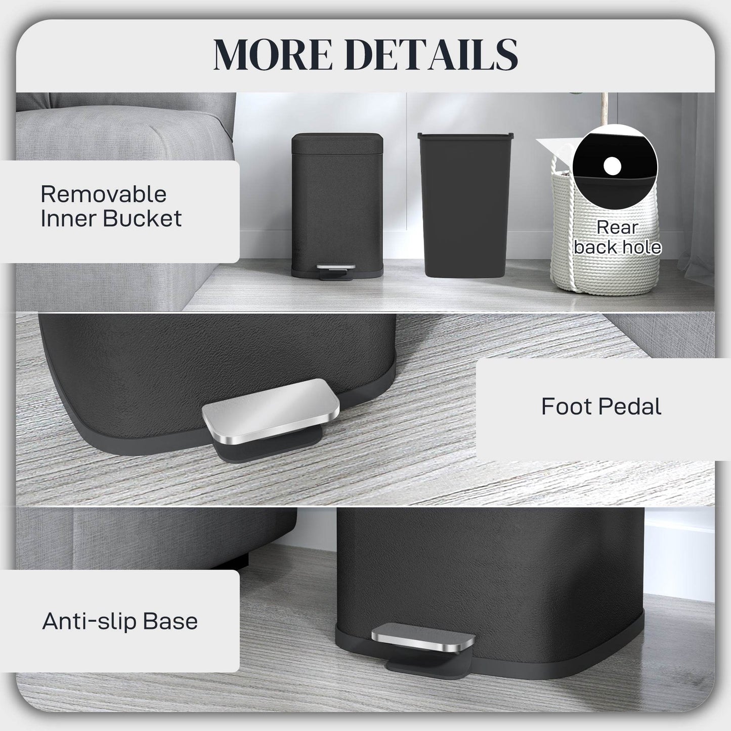 HOMCOM 12L Stylish Black Metal Kitchen Trash Bin - Compact Design - ALL4U RETAILER LTD
