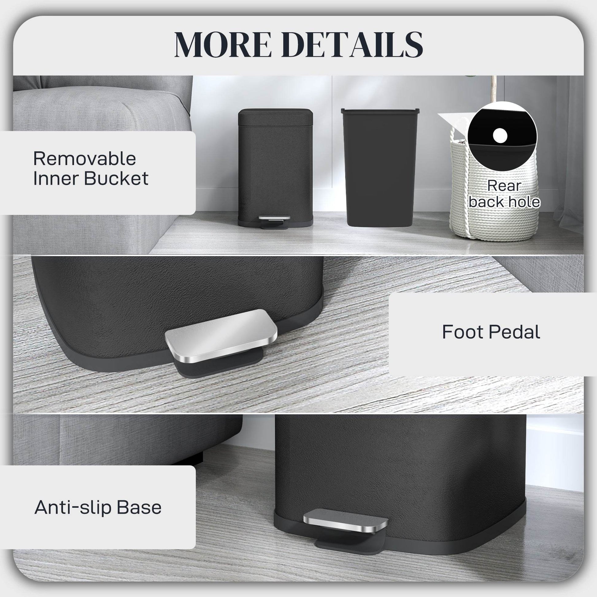 HOMCOM 12L Stylish Black Metal Kitchen Trash Bin - Compact Design - ALL4U RETAILER LTD
