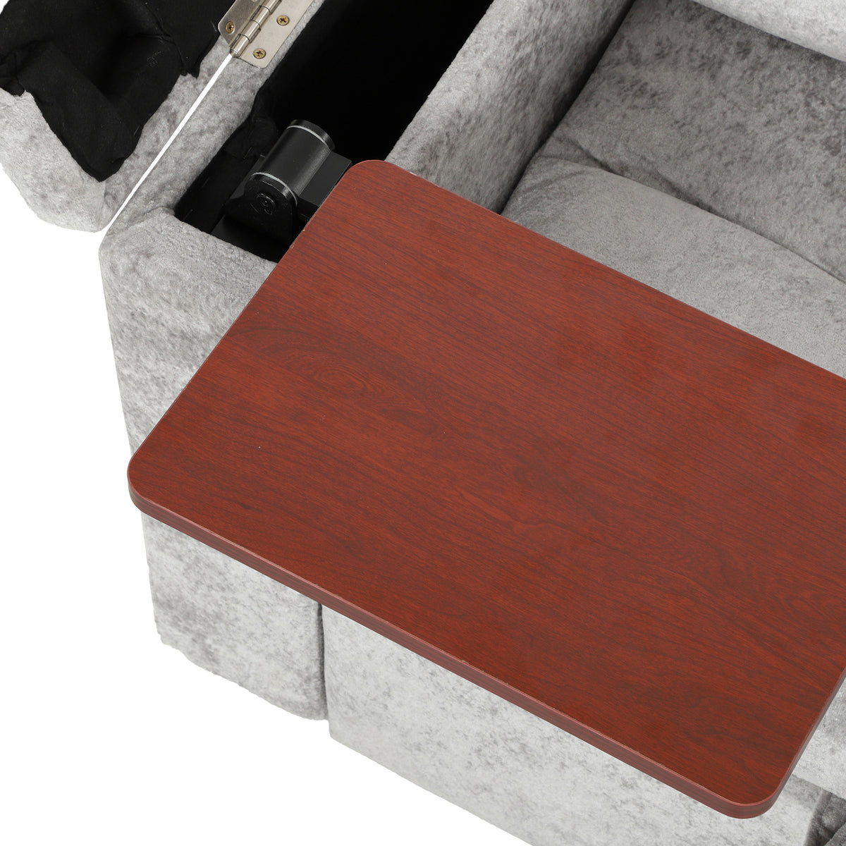 Wood hidden table on the sofa bed armrest area with storage compartment