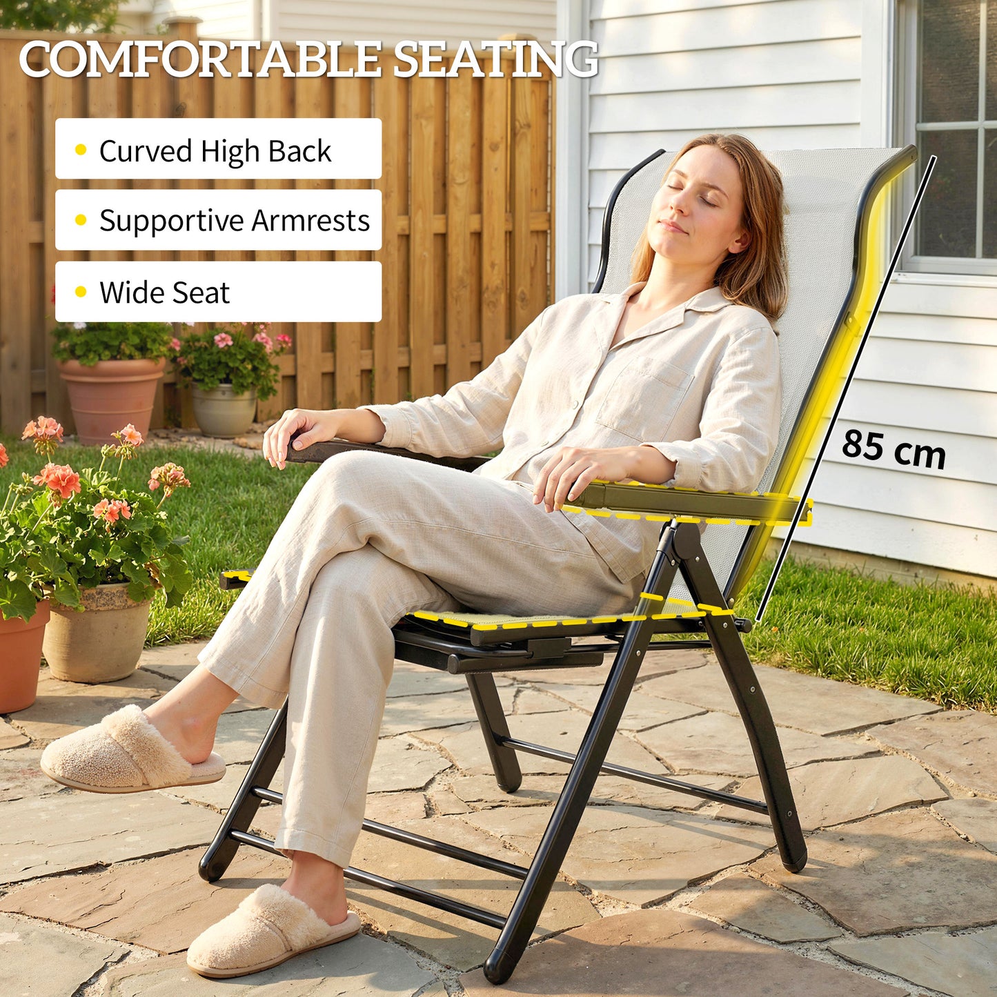 Outsunny Reclining Garden Chairs 2 Pack 5 Position Folding Sun Loungers With High Back Retractable Footrest Light Grey