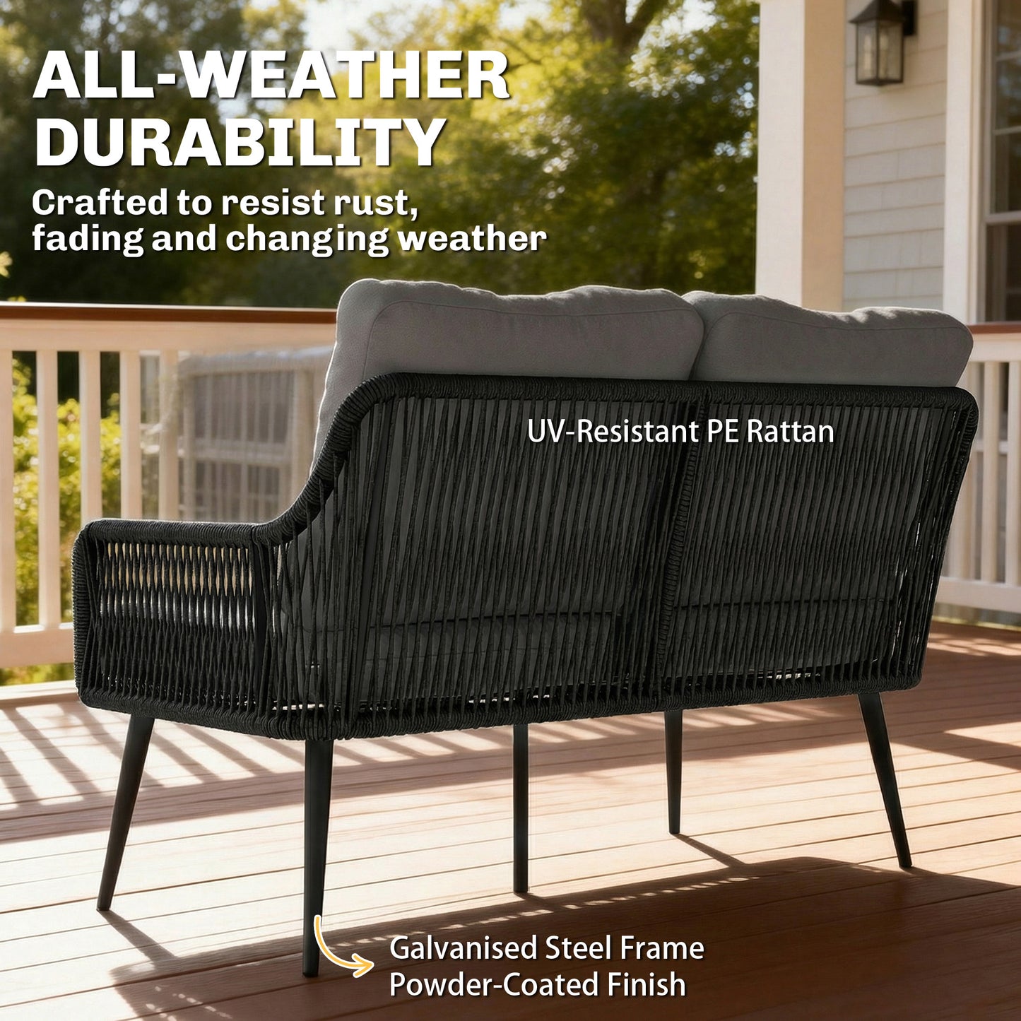 Outsunny Rattan Garden Furniture Set 4 Piece Outdoor Patio Set With Tempered Glass Table And Cushioned Chairs