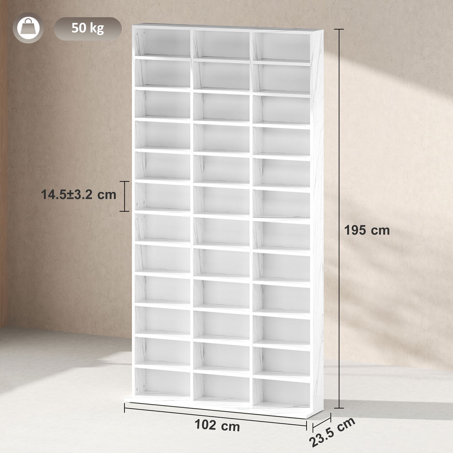 HOMCOM CD And DVD Storage Unit With Adjustable Shelves Marble Effect 102 X 195 cm