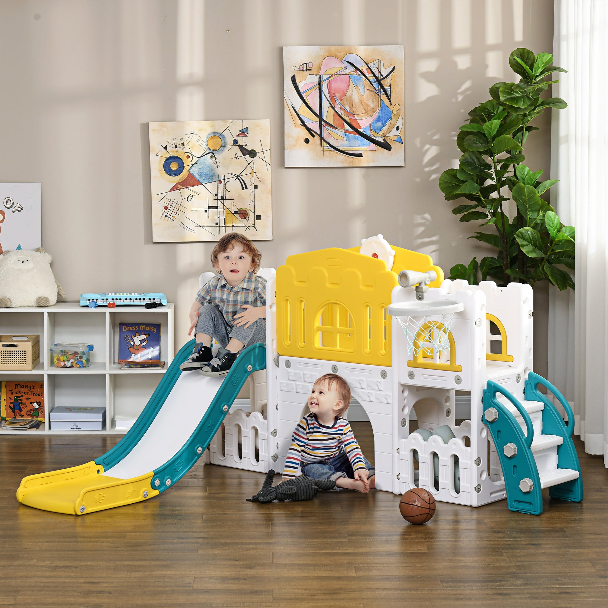 AIYAPLAY 7-in-1 Toddler Slide with Basketball Hoop for Ages 1-3 - ALL4U RETAILER LTD