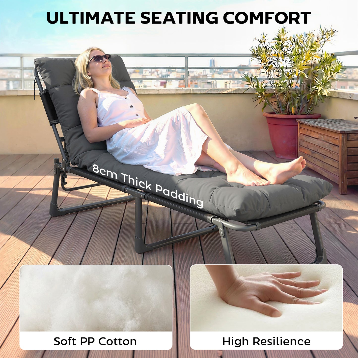 Outsunny Sun Lounger Cushions 2 Pack Replacement Pads With Ties Dark Grey For Garden Lounge Chairs