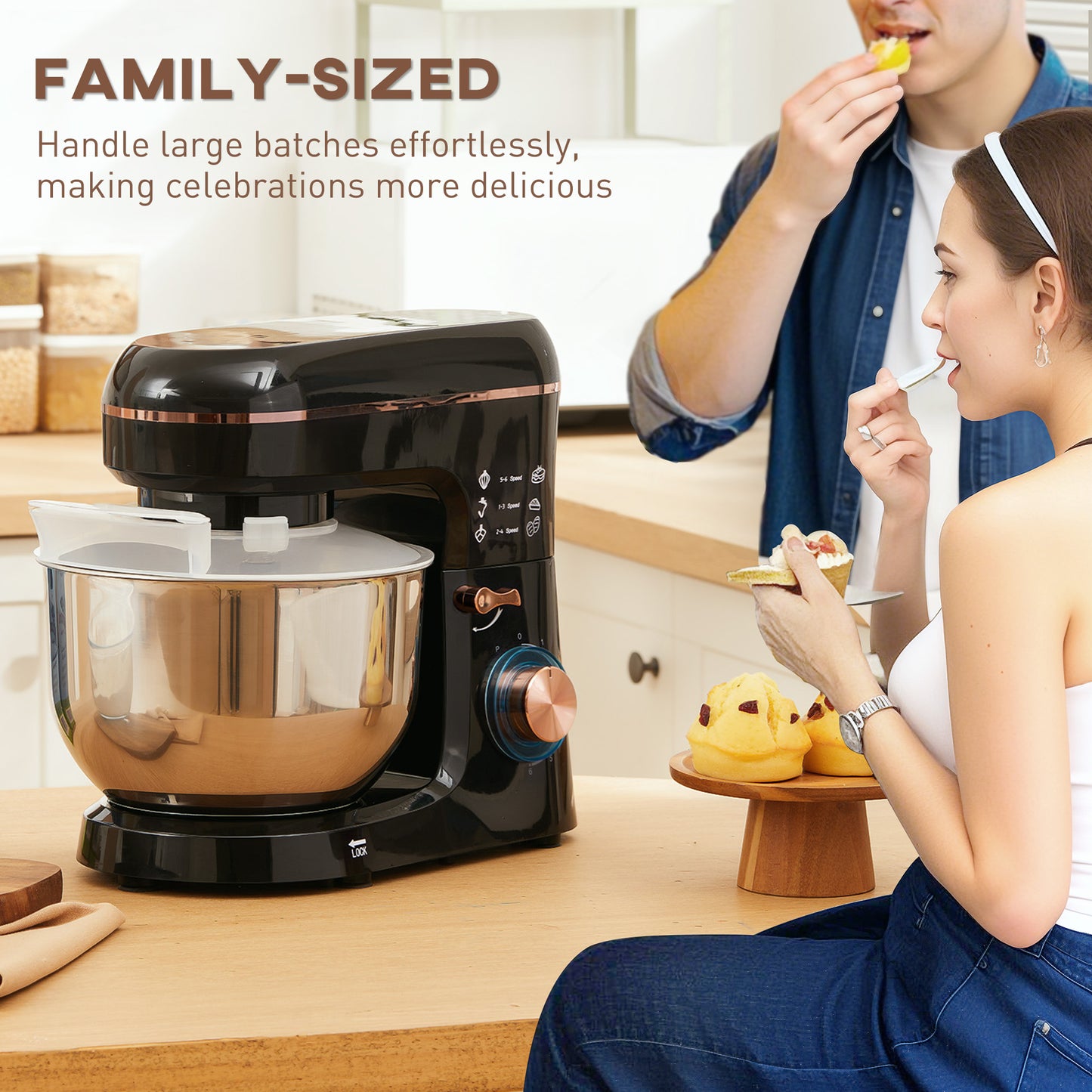 HOMCOM Stand Mixer 1400W 6 Speed Pulse Tilt Head with 5L Stainless Steel Bowl Dough Hook Whisk Splash Guard Beater