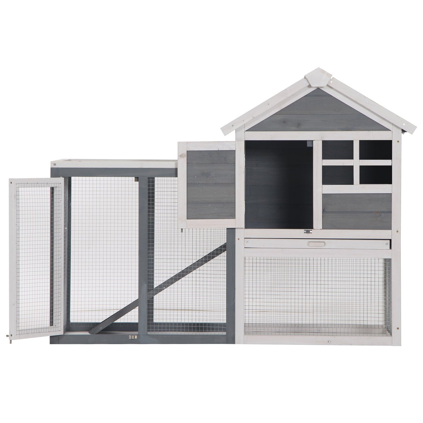 Spacious 2-Story Fir Wood Guinea Pig and Rabbit Hutch with Outdoor Run and Pull-Out Tray | PawHut - ALL4U RETAILER LTD