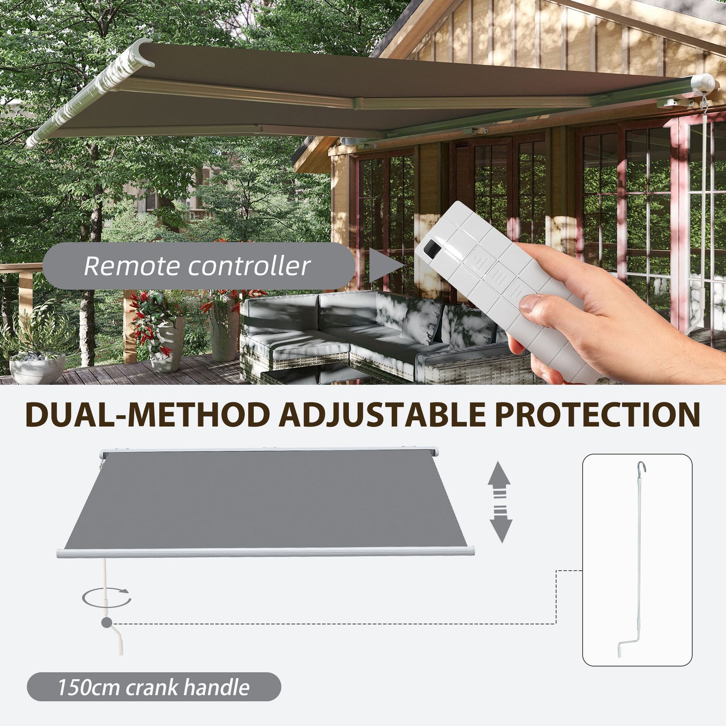 Outsunny 4x3m Full Cassette Electric And Manual Retractable Awning With Remote Controller For Patio Doors Grey