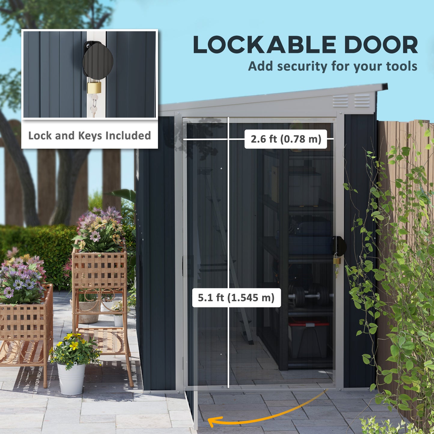 Outsunny 4 x 6 Ft Garden Metal Shed Outdoor Storage Shed With Window 2 Vents And Lockable Door Dark Grey