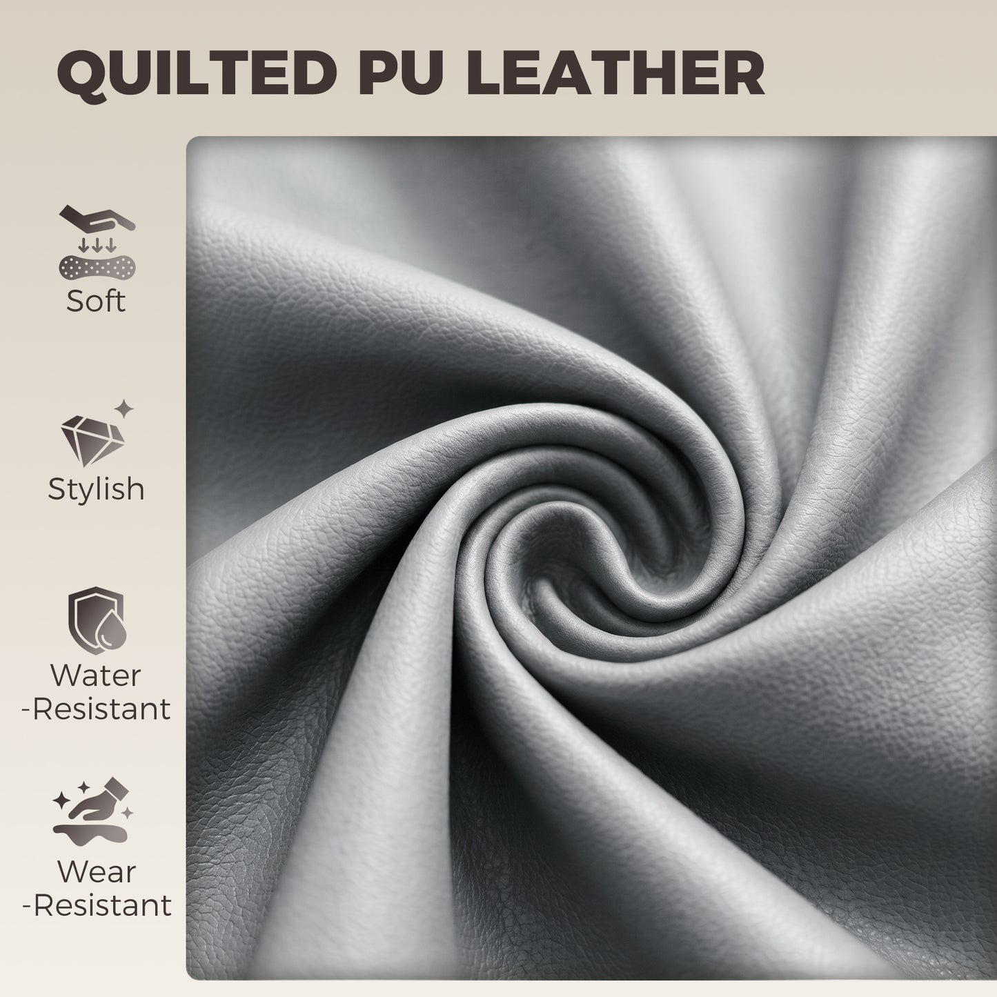Grey quilted PU leather upholstery texture for bar stool seat and backrest