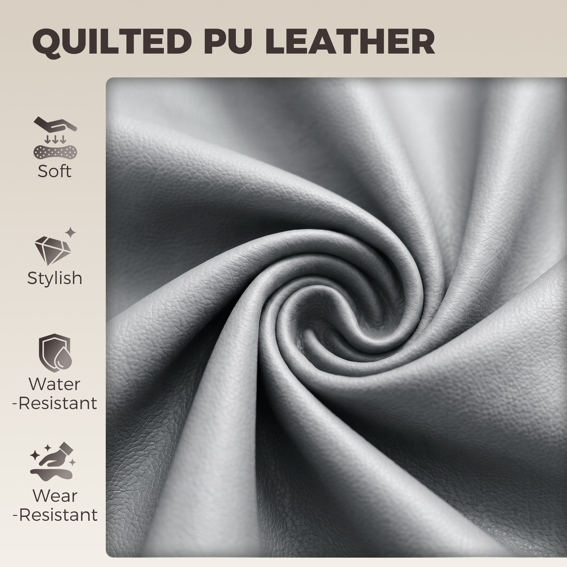 Grey quilted PU leather upholstery texture for bar stool seat and backrest