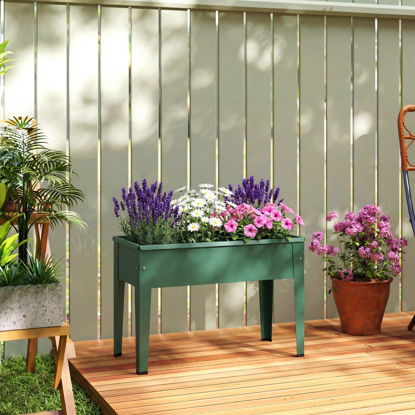 Outsunny Raised Planter Garden Bed On Legs With Drainage Hole Powder Coated Metal 20 Kg Capacity Green
