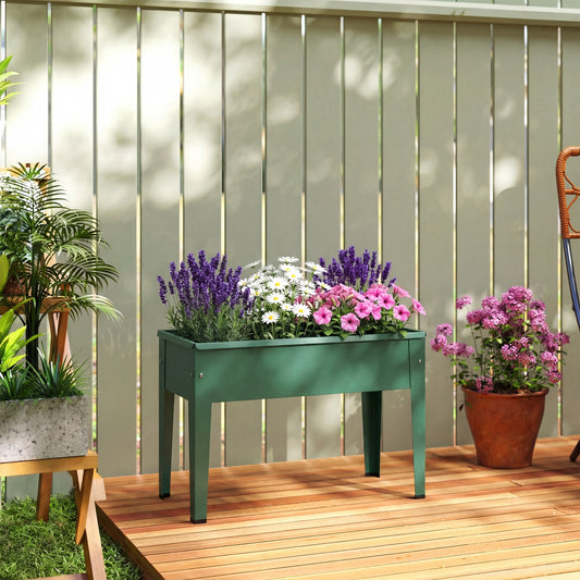 Outsunny Raised Planter Garden Bed On Legs With Drainage Hole Powder Coated Metal 20 Kg Capacity Green