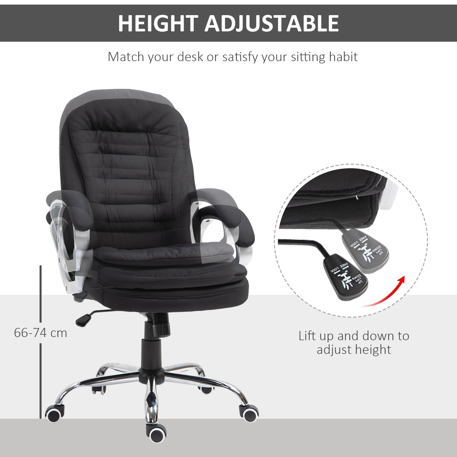 Vinsetto Adjustable Swivel Task Chair with Armrests and Linen Upholstery in Black for Home Office - ALL4U RETAILER LTD