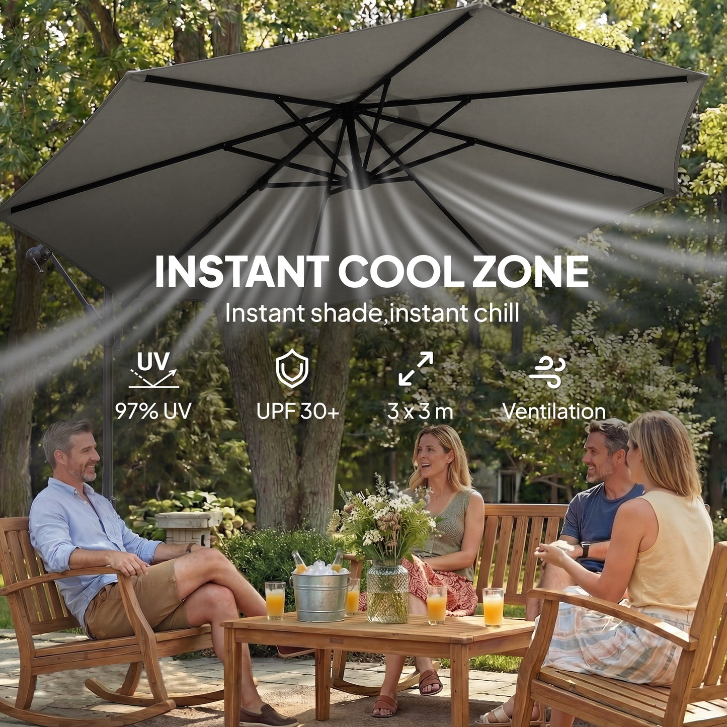 Outsunny 3 m Garden Cantilever Parasol With 80 Kg Sandbag Cross Base 360 Degree Rotation Grey