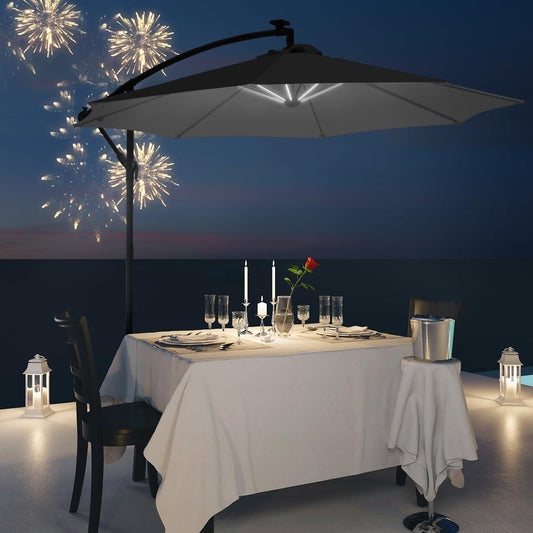 Outsunny 3m LED Cantilever Umbrella with Solar Lights - ALL4U RETAILER LTD