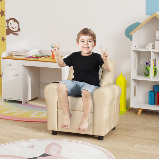 HOMCOM Kids Recliner Chair PU Leather With Adjustable Backrest And Footrest Padded Headrest Pink