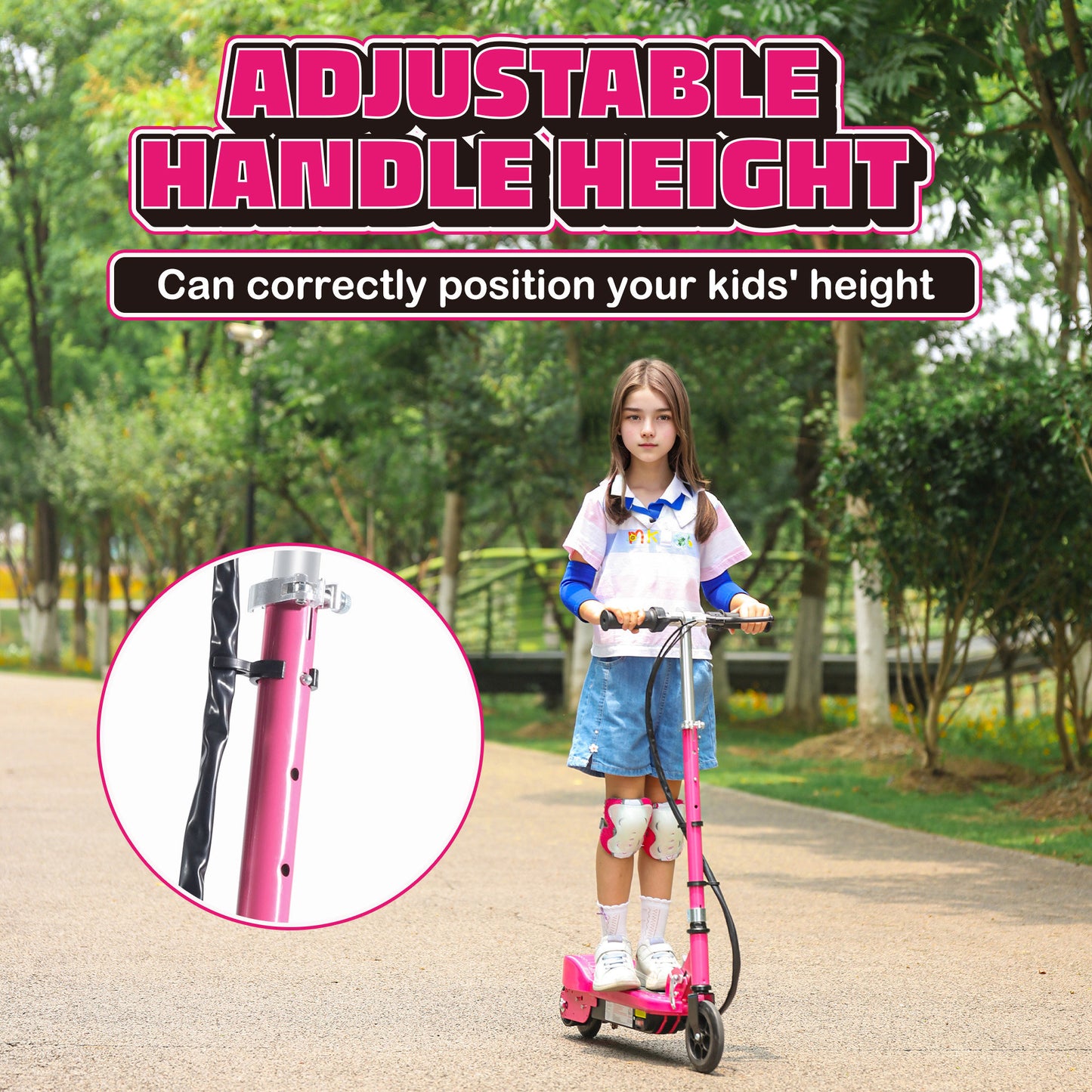 HOMCOM Pink Folding Electric Scooter for Kids Aged 7-14, Portable Ride-On