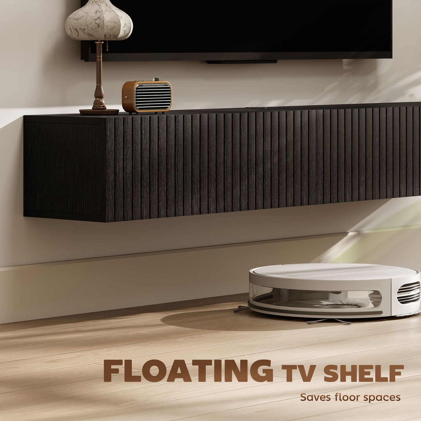 HOMCOM 140cm Floating Wall Mount TV Stand In Black With Cable Management Hole Fits Up To 72 Inch TV