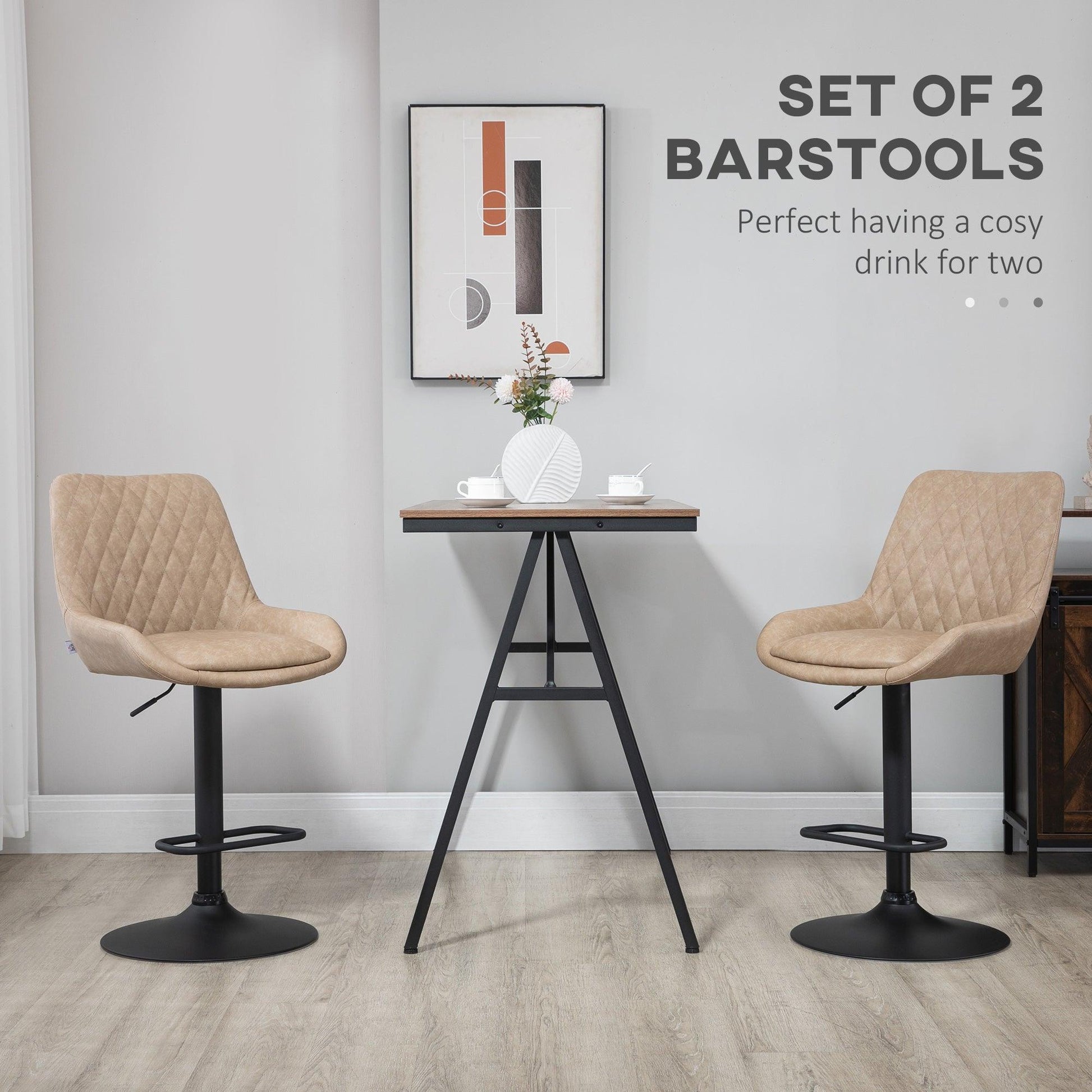 HOMCOM Retro Bar Stools Set of 2, Adjustable Kitchen Stool, Swivel Seat, Light Khaki - ALL4U RETAILER LTD